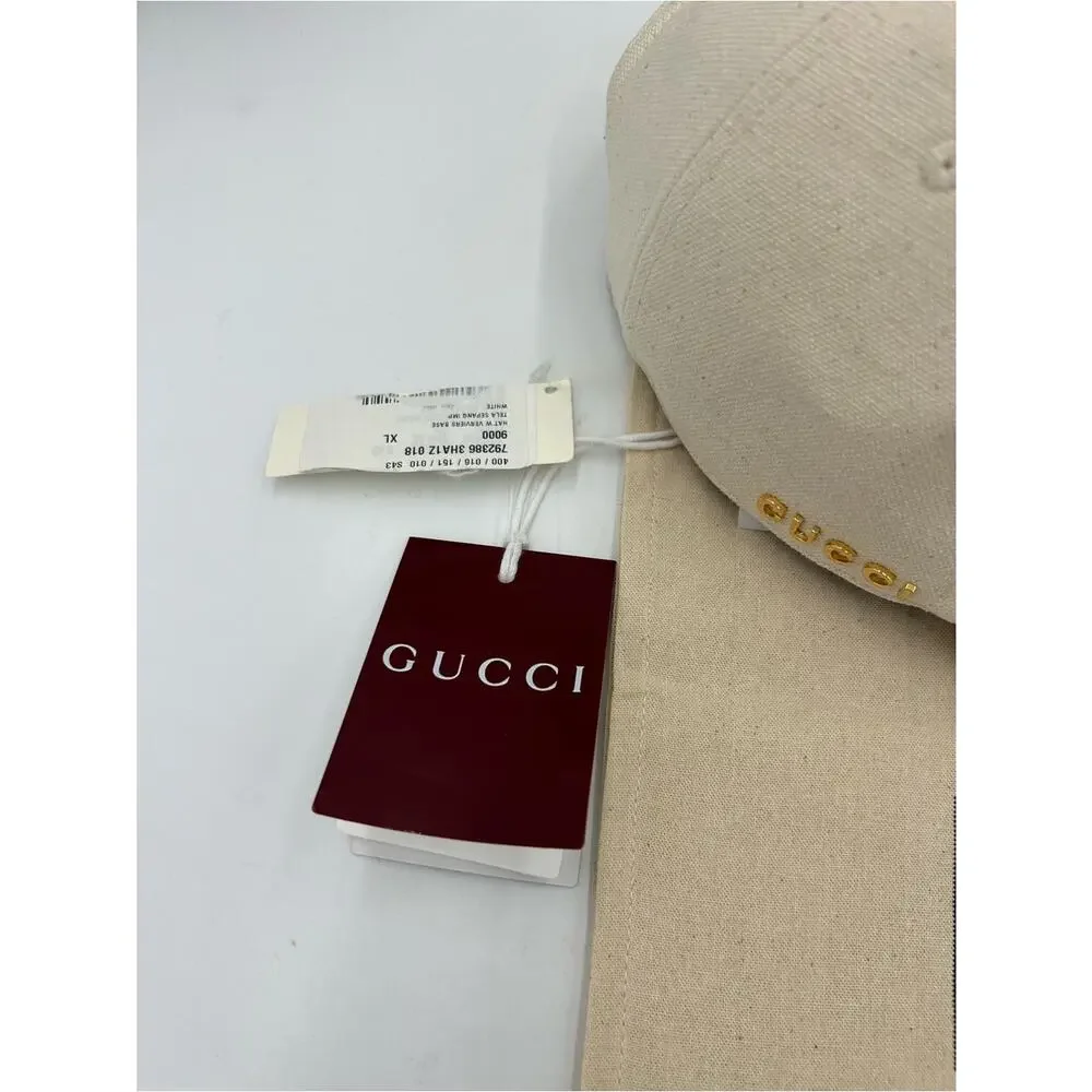 Unisex, Gucci, gold logo Cream Canvas Baseball Cap size XL made in Italy